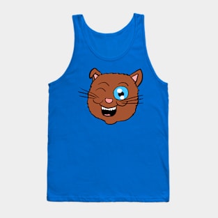 Winking Cartoon Cat Head Tank Top